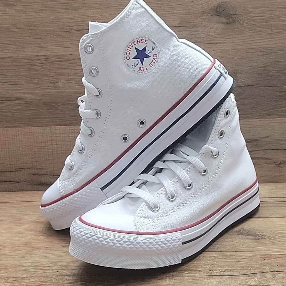 Converse White Sneakers with Blue Star Logo